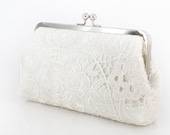 Ivory Bridal Bridesmaids Ivory Lace Clutch Bag 8-inch L'HERITAGE
