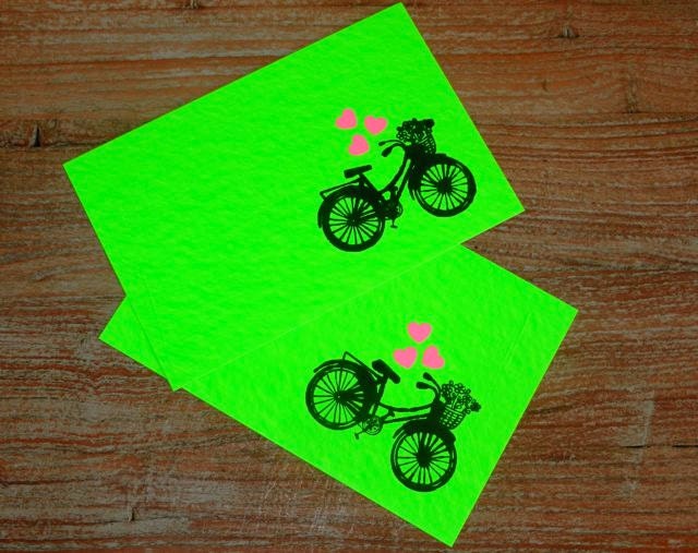 Neon Green Bike note cards