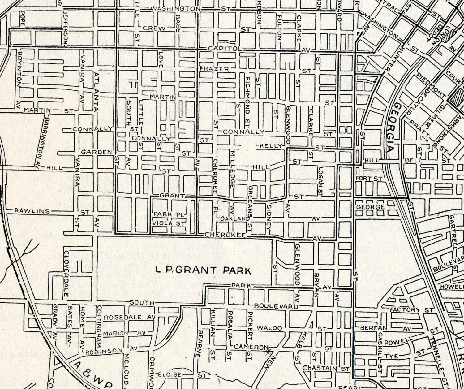 1924 Antique Street Map of Atlanta, Georgia