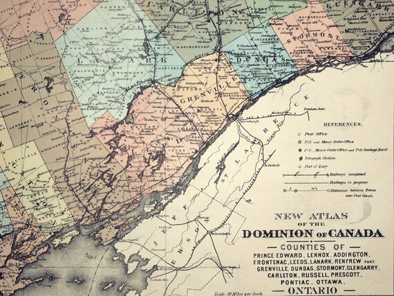 1880 Antique Map of Ontario Counties Ontario by bananastrudel