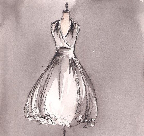 Print - Watercolor and Charcoal Painting - Vintage Dress Painting - Vintage Marilyn Dress - 10x13 - Lauren Maurer Artworks on Etsy