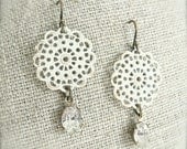 Antiqued brass cream filigree earrings with vintage 1950's rhinestones.  Shabby chic.  Bridal.  Bridesmaids.