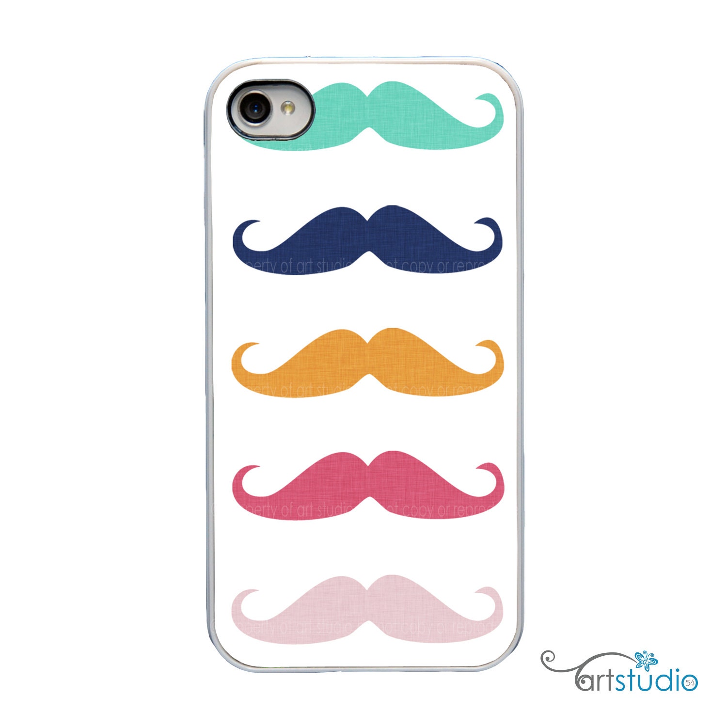 Mustache Colorful with White, Black or Clear Sides iPhone Case - IPhone 4, 4s, 5 Hard Cover - Fun Unique Trendy  - artstudio54