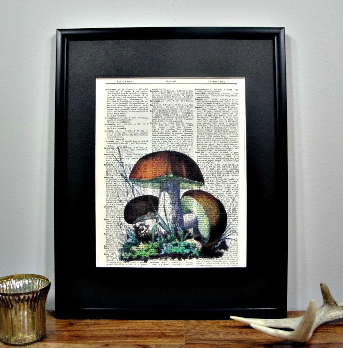 FRAMED Vintage Dictionary Print - Woodland Series - Mushroom Cluster