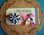 Striped rosette and felt pinwheel hair clip set