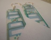 Cyber Ladder Upcycled Fashion Earrings Blue Keyboard Circuit Board