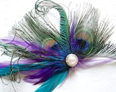 BRIDAL HAIR PIECE bridesmaid accessories Purple Peacock Wedding Hair Clip Feather Fascinator headpiece pearl turquoise accessory