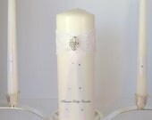 White Unity Candle Bling Rhinestone Lace Wedding Ceremony