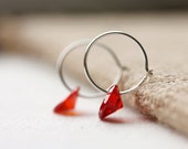 Tiny Fire Opal Zircon Sterling Silver Hoop Earrings, Fire Red Zircon, Diamond Cut, Everyday earrings, Gift for her,Gemstone drop Earrings - MakiYDesign