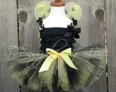 Bumble Bee Tutu Costume - Yellow and Black Bee Tutu - Halloween Costume - Dress Up - Includes Tutu, Pettiromper and Wings