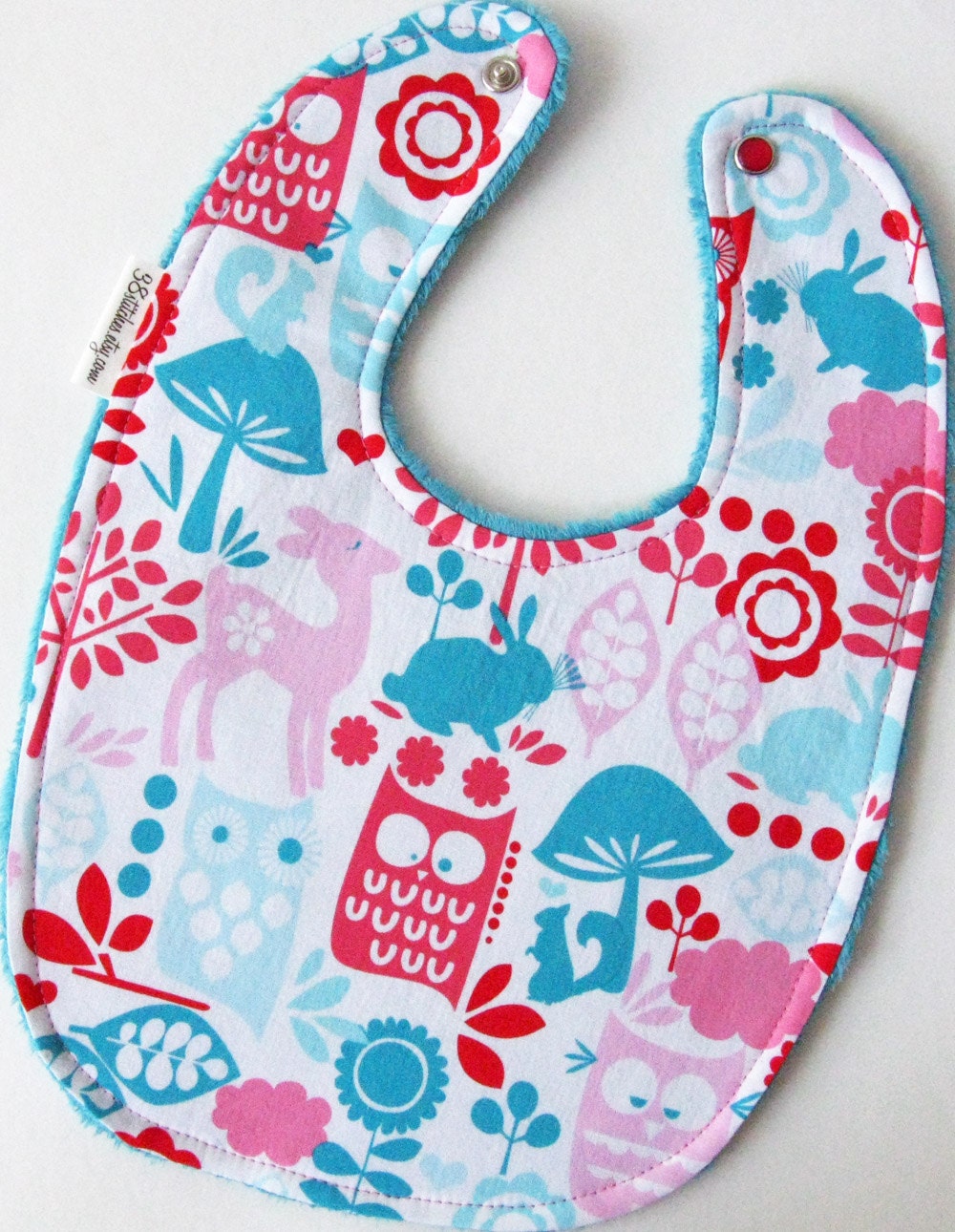 Baby Bib - Woodland Creatures on Teal Minky