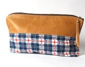 on sale. 12-inch zipper POUCH. vintage gingham and eco leather.