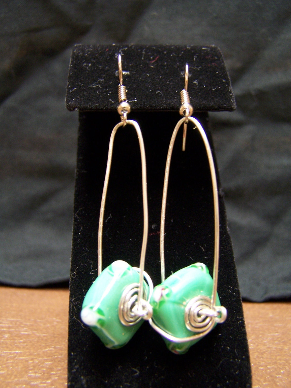 SALE - Green Lampwork Swing Earrings