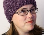 SALE Large Womens Beanie - Winter Hat in Purple Crochet - OOAK - Ladies Hats