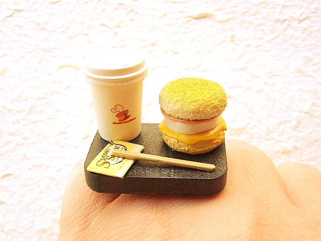 Miniature Food Ring Coffee Sandwich Kawaii Food Jewelry