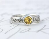 sapphire engagement ring . fair trade canary yellow sapphire ring . alternative engagement ring . engraved . ready to ship size 7