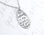 sterling silver thoreau quote necklace . pendant charm necklace with handwritten engraved quote . ready to ship eco friendly gift for her
