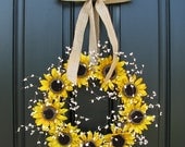 Sunflower Wreaths - Berry Wreath - Fall Decor - Front Door Originals - Burlap Bows - Country Chic