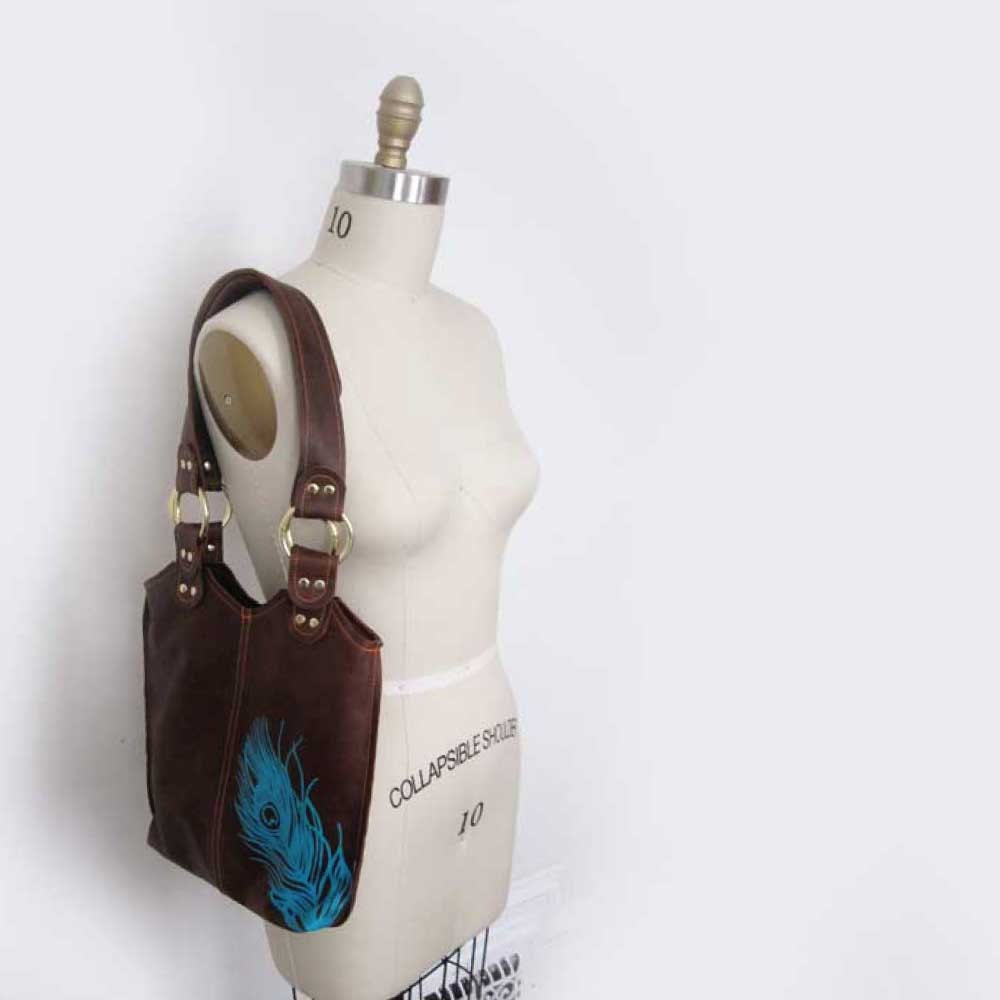 small peacock bag - small leather tote - customizable leather tote