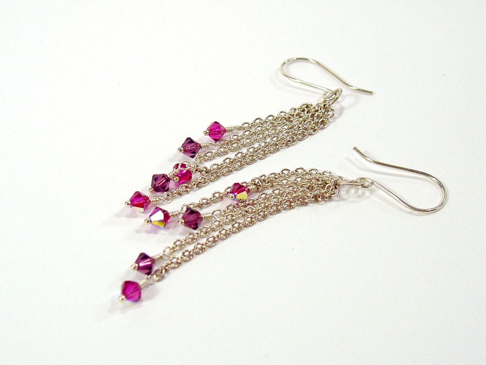 Chain Dangle Earring, Purple and Silver, Crystal Earrings, Party Earrings