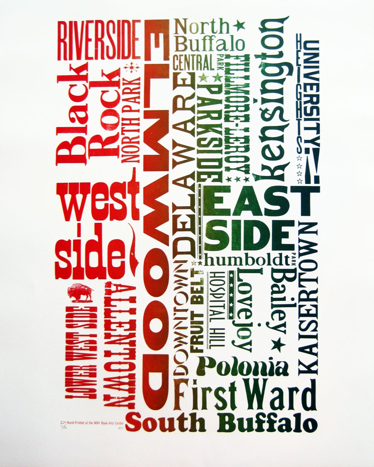 Buffalo Neighborhood Wood Type letterpress large Poster print