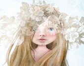 Fine Art Print "Asia" Portrait of a Child 8.5x11 or 8x10 A4 Premium Giclee Print of Little Girl with Vintage White Lace Flowers