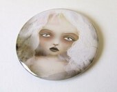 Pocket Mirror "Mania" 2 1/4" Round Mirror Print of Original Artwork - Lesser Known Greek Goddess Woman in Gray