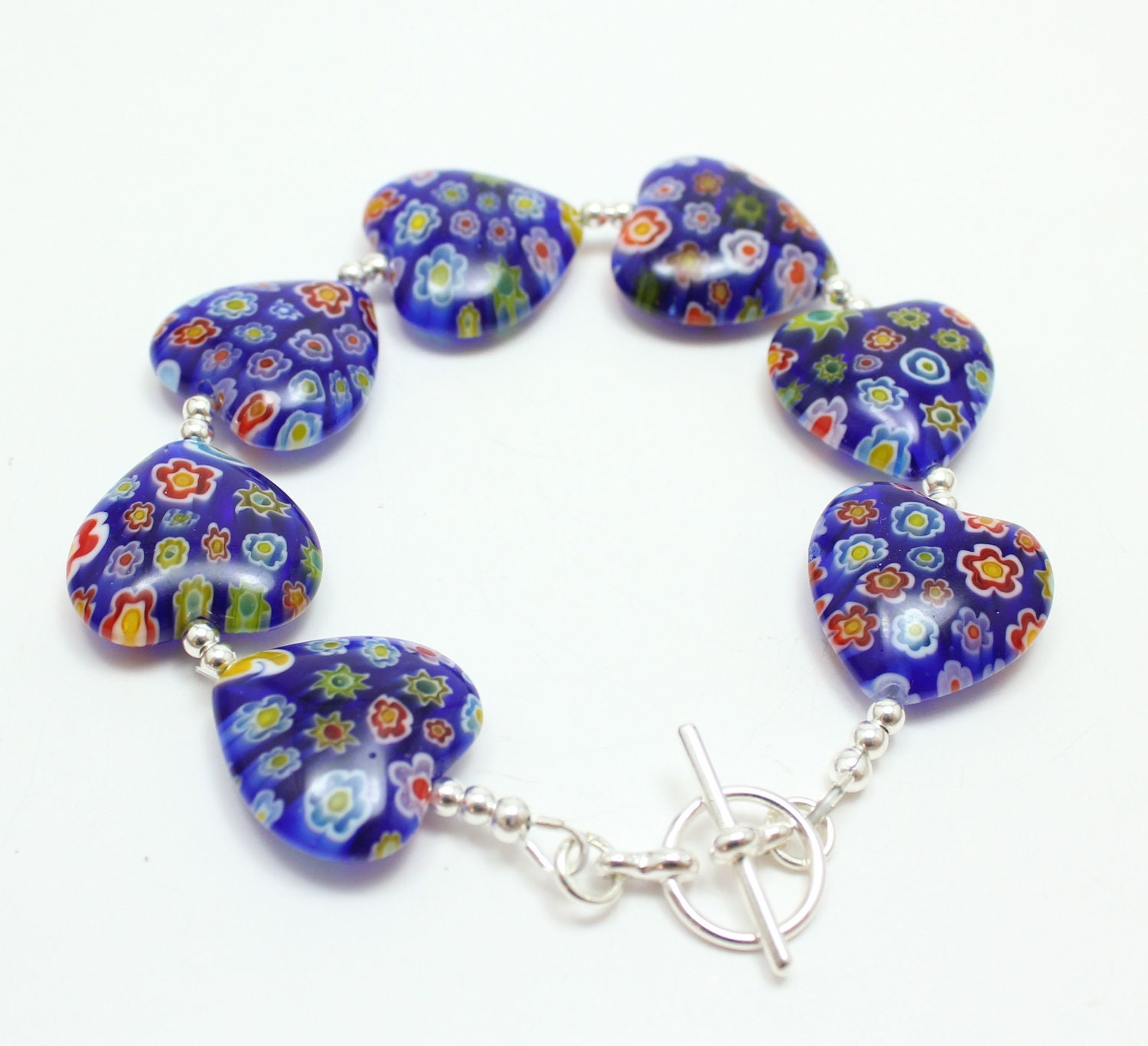 Hearts on a String- Millifiori Glass Bracelet