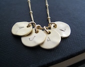 4 initial necklace, four personalized disc necklace, family, sisters personalized gifts