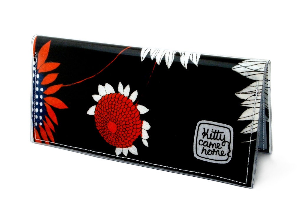Bi-fold Clutch - orange sunflower vintage fabric