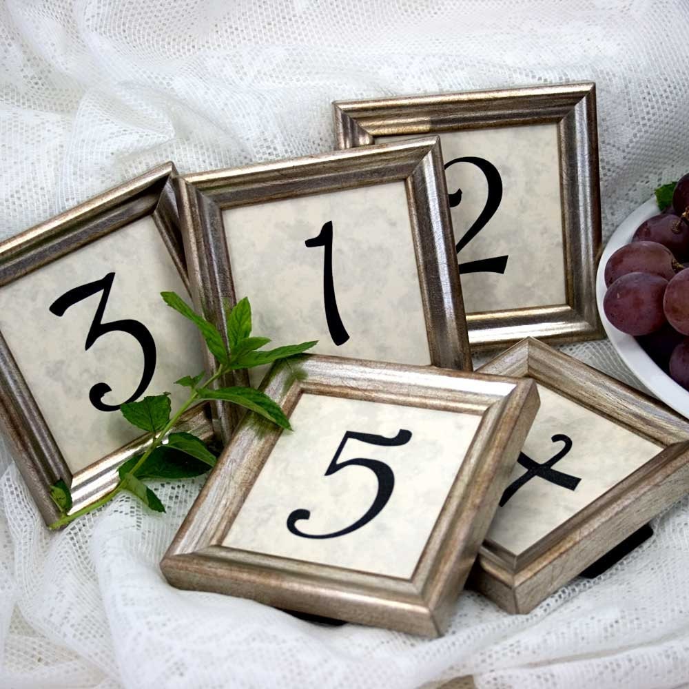 5 Square 3x3 Inch Framed Table Numbers in Simple Silver for Weddings and Events
