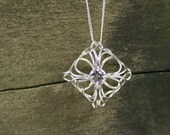 White Topaz Pendant, Sterling Silver Necklace, Handmade Ornate Filigree Pendant