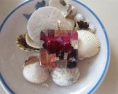 Rainbow hues of Hand Planted, Harvested,  and Pressed Verbena .  Handcut Rectangle 1x1 inches glass Pendant. Perfect for Resort WEAR.