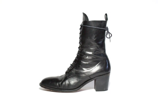 VTG 90's Black Leather Chunk Heel Lace Up Boots 10
