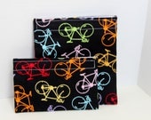 Reusable cloth sandwich and snack bag set- neon bicycles