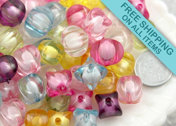 16mm Diamond Twist Star Shape Bead in Bead Acrylic or Resin Beads - 20 pc set