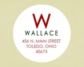 Return address labels, stickers, tags, envelope seals, round-- xmas clean capitals