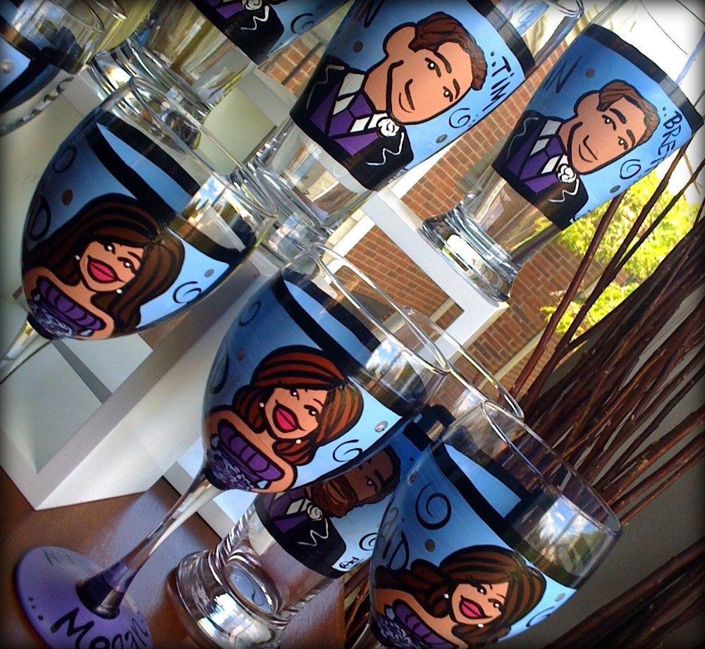Bridal Party (11 glasses) Custom Hand Painted Wedding Glassware