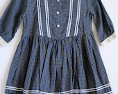 Vintage 1960's Little Girl Dress - Blue/Green Gingham and Rick Rack