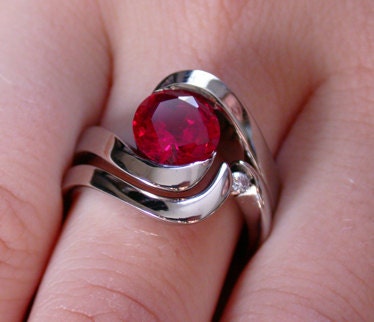 By-Pass style wedding Set- lab created ruby