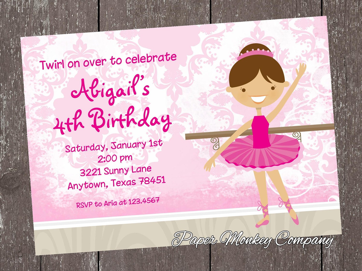Brunette Ballerina Birthday Invitation Il_570xn