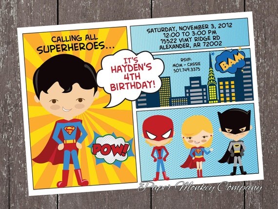 Comic Superhero Birthday Invitations Il_570xn