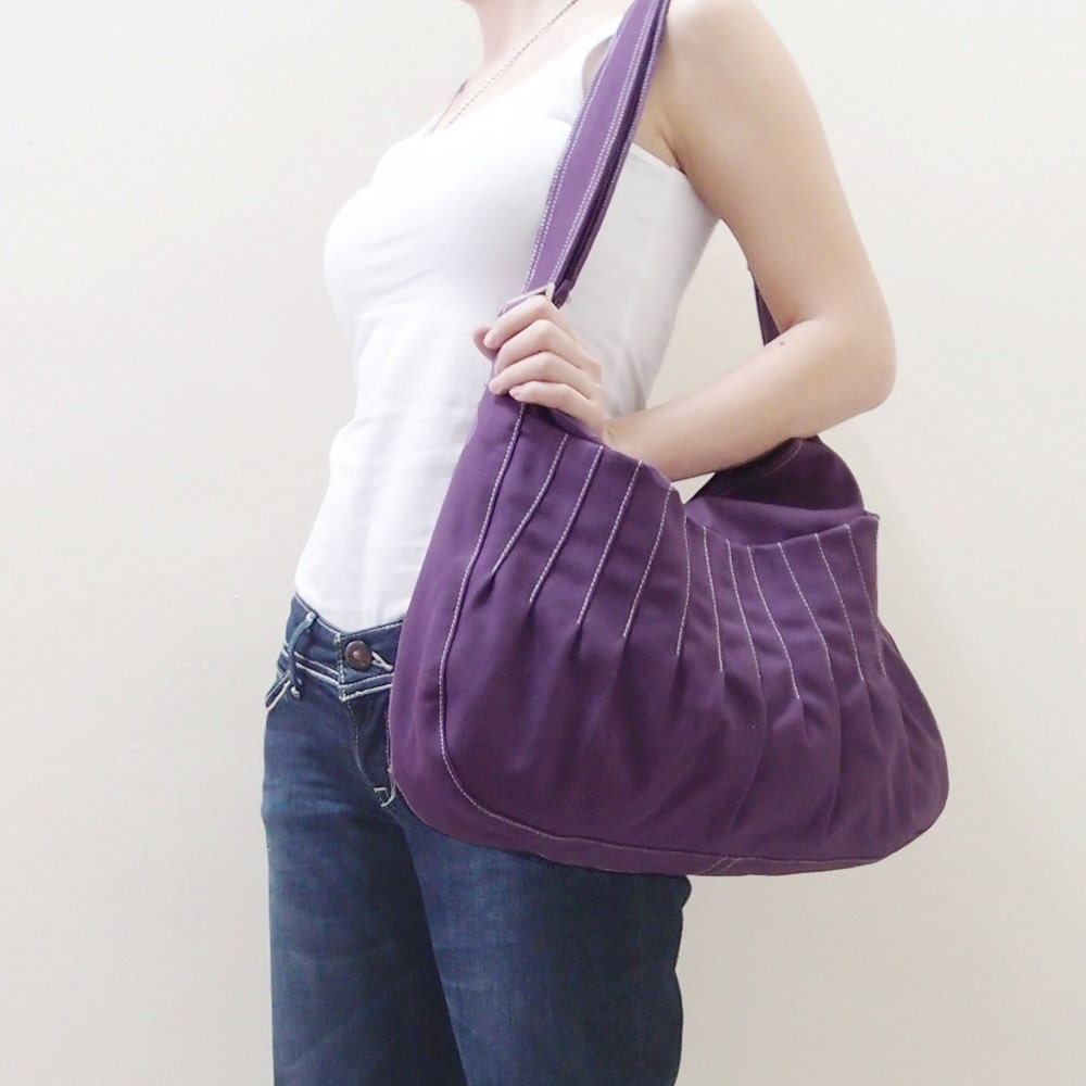 MAY Sale - Purple Canvas WomenSingle Strap Hobo, shoulder bag, Crossbody, Messenger bag, School Bag, Handbag - Kangaroo Market Bag