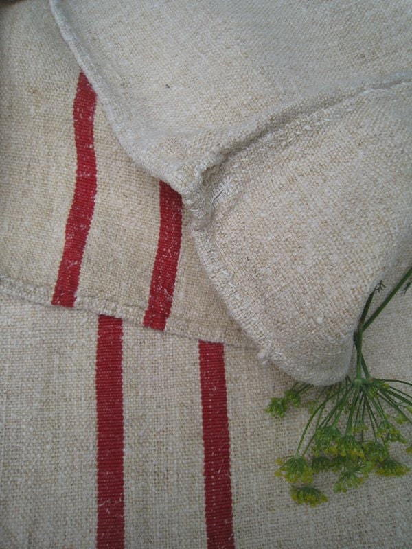 antique grain sack cushion tablerunner upholstery BORDEAUX RED holiday feeling
