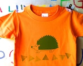 hedgehog tshirt. children tshirt. hand printed tshirt. hand stamped tshirt. limited edition. orange. READY TO SHIP