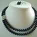 Two Strand Dark Peacock Pearl with Square Rhinestone Pendant Beaded Necklace and Earring Set Great Brides or Bridesmaid Gifts