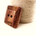 Square brown wood button set of 2 large natural carved button (BB104)