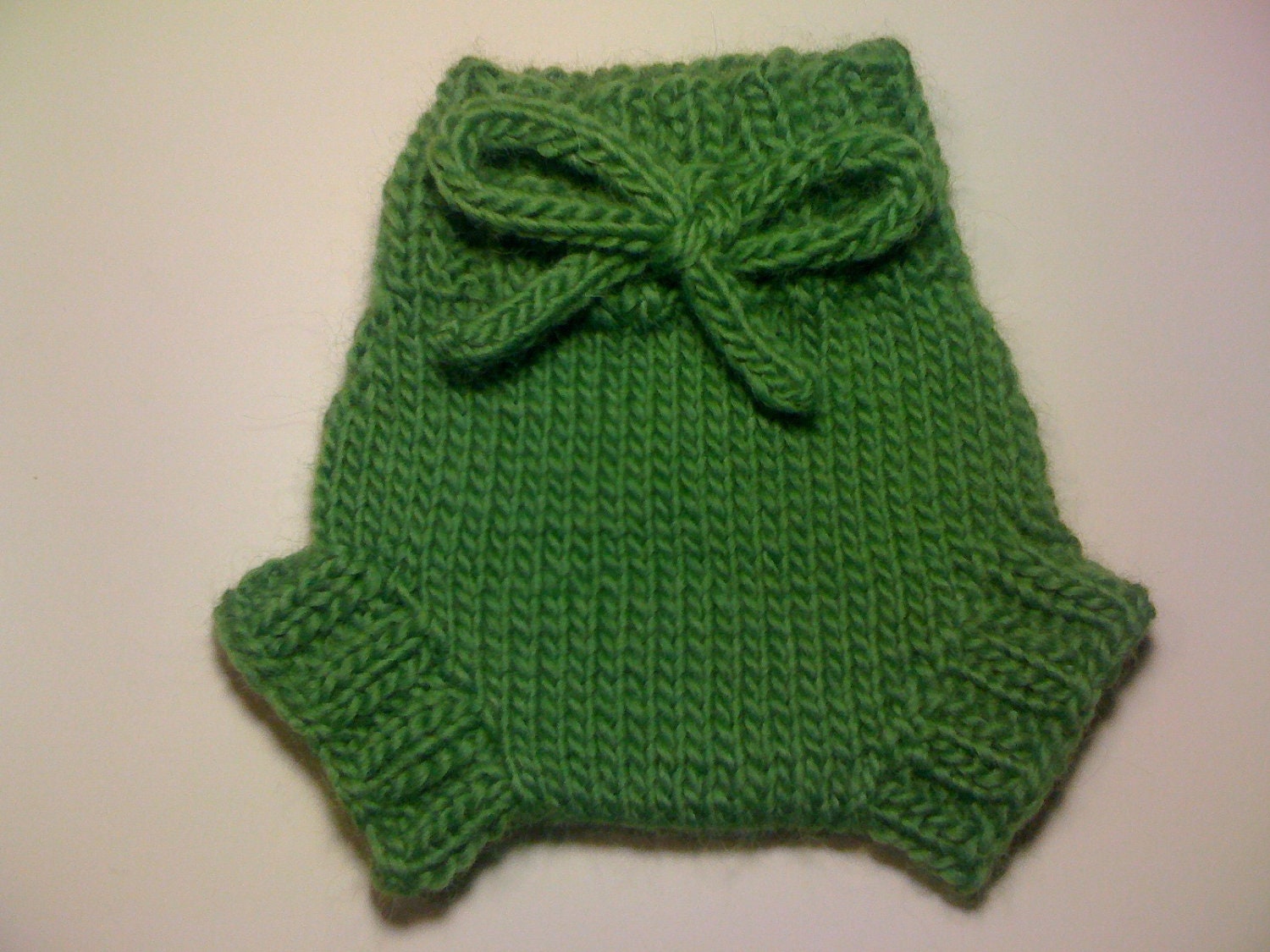 Wool Cloth Diaper Cover - Newborn Baby Hand Knit Green Wool Soaker or Shorties with Knit Drawstring