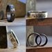 Darkened sterling silver men's ring band with flush set diamond, blackened sterling silver