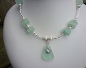 Sea Glass Necklace - Sea Foam Full Strand Seaglass Sand Dollar ON SALE